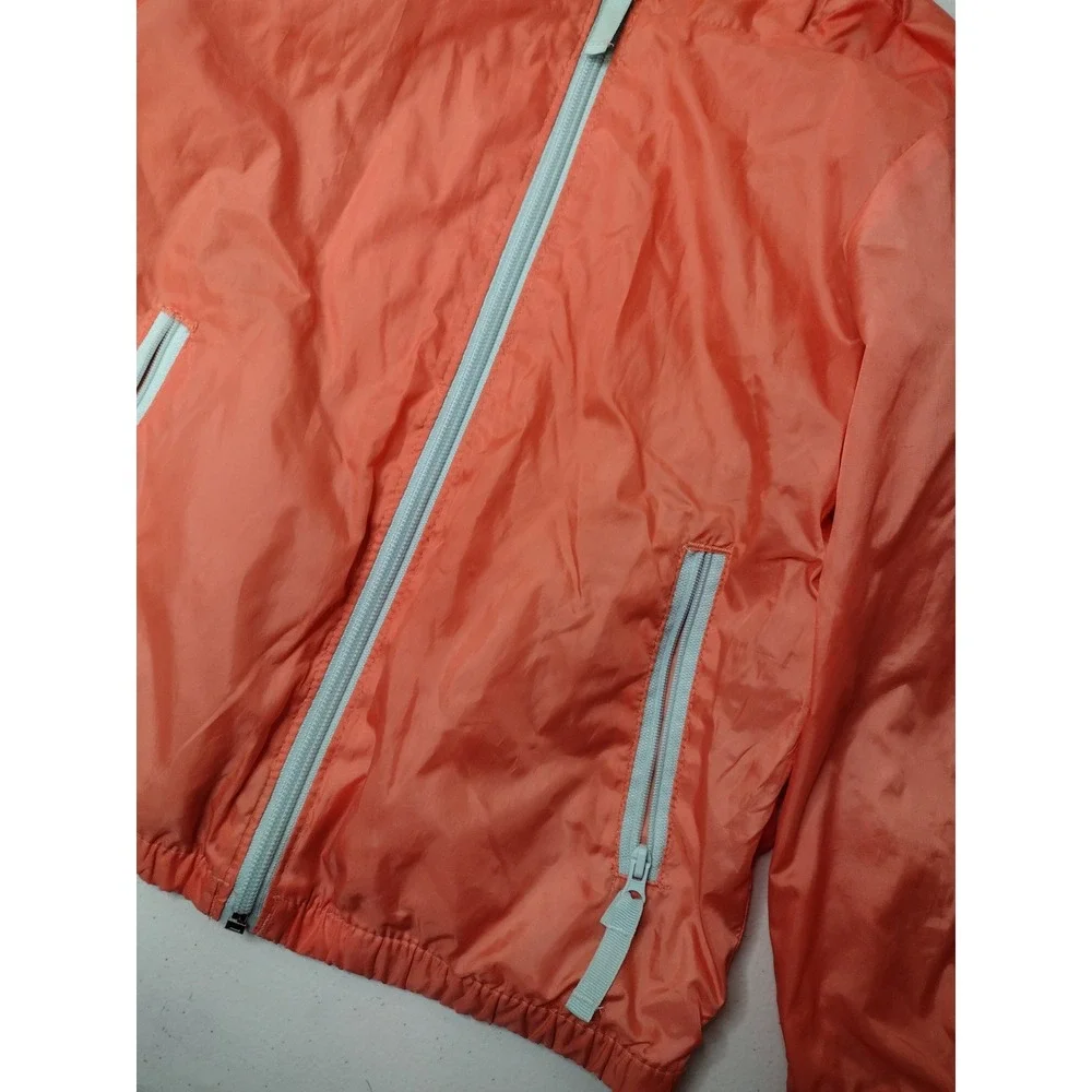 Cat & Jack Kids XS Coral Orange Hooded Windbreaker Jacket Full Zip Light Blue